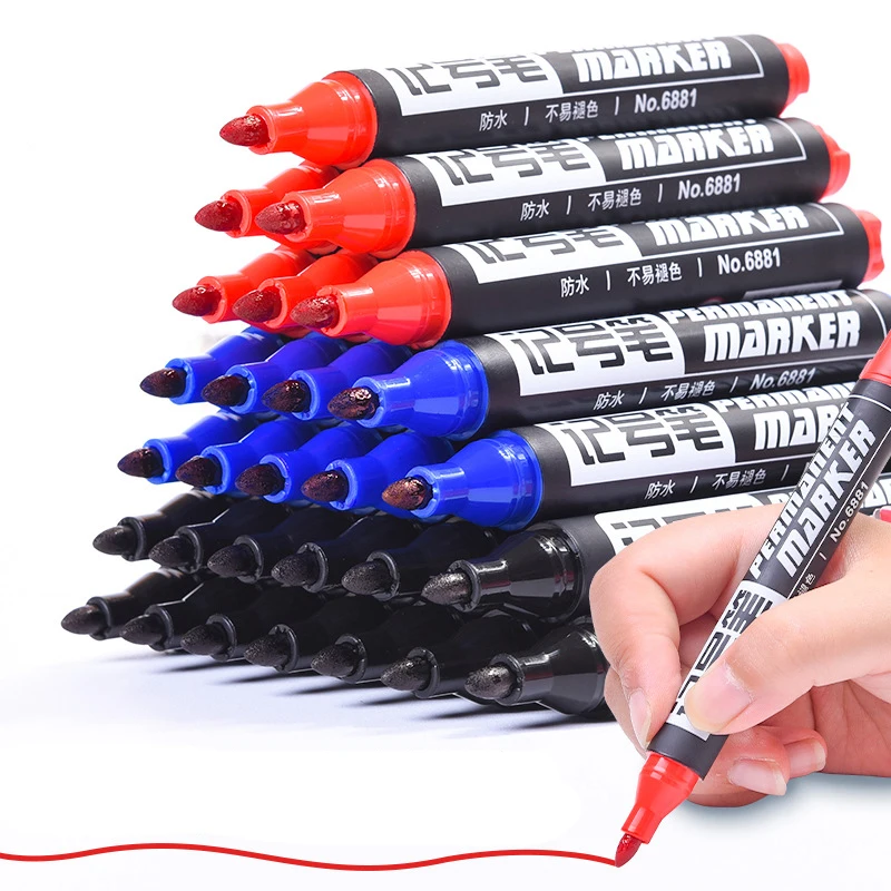 

3 Pcs/Set Markers Pen Oil Waterproof Ink 1.5mm Thin Nib Crude Nib Black Blue Red Ink Fine Color Stationery School Supplies