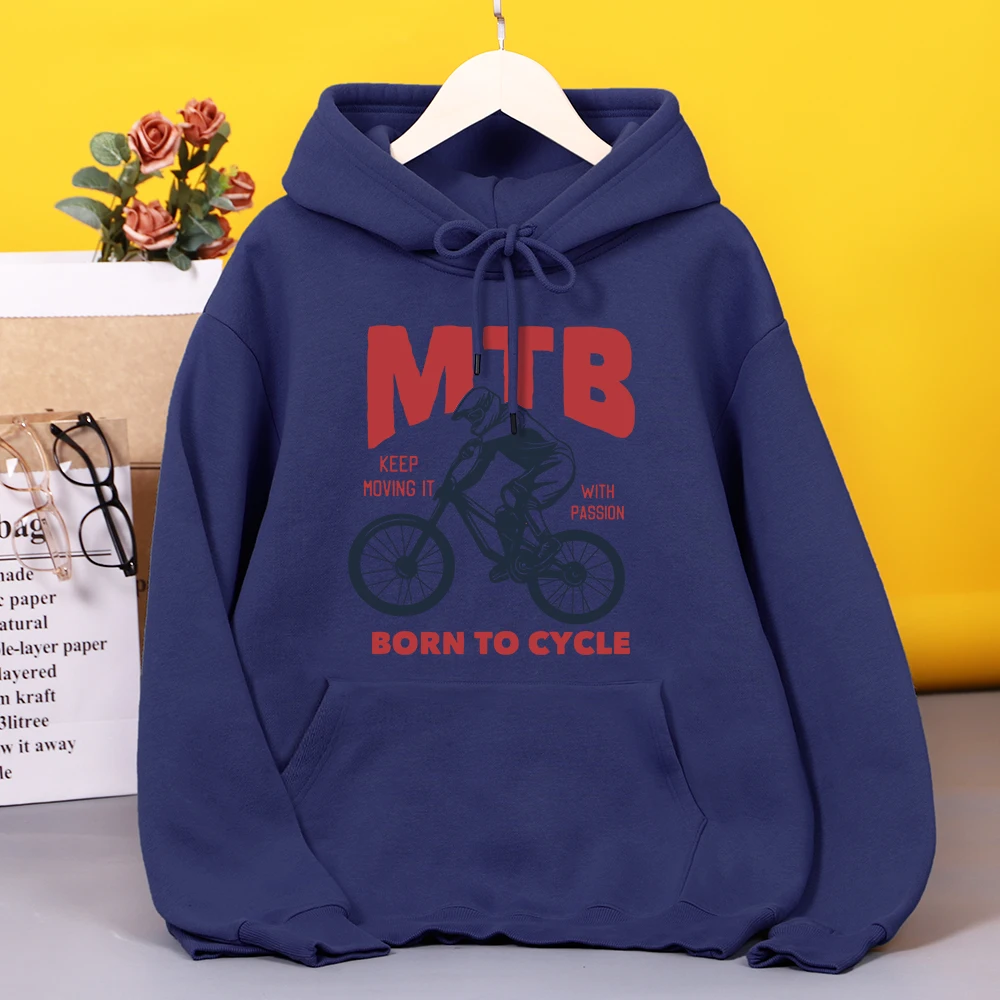 

Mtb Keep Moving It With Passion Born To Cycle Printed Womens Hoody Korean Daily Tops simple Zipper Hooded Street Soft Hoodie