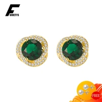 classic earrings 925 silver jewelry with emerald zircon gemstone gold color stud earring for women wedding engagement ornaments