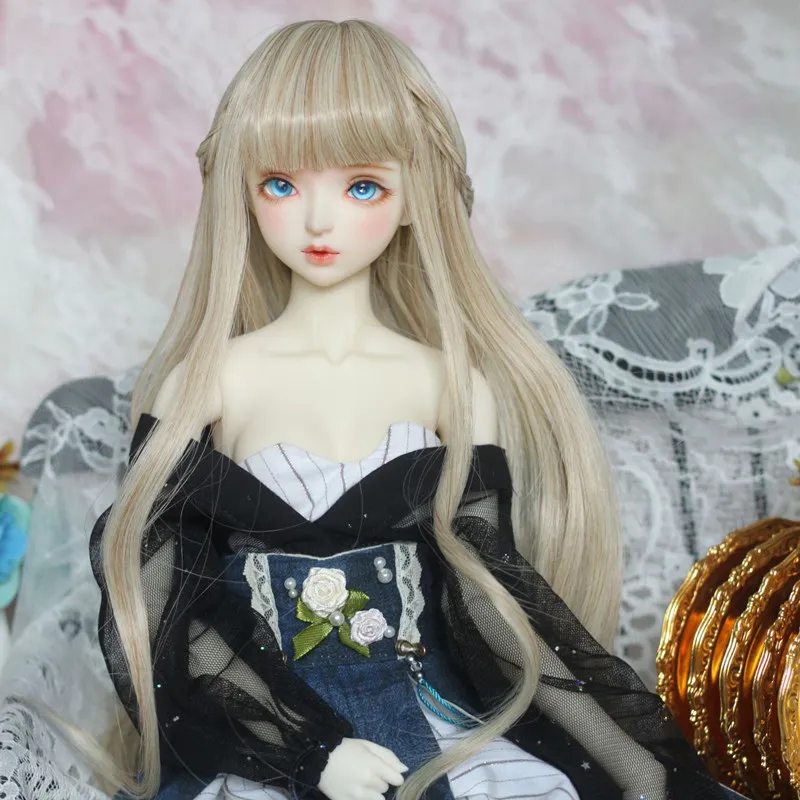 Новое поступление 60 см парик куклы с челкой серый длинный вьющиеся волосы для 1/3