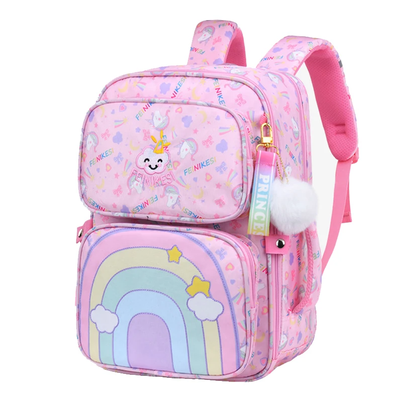 

Children Waterproof School Backpack Student Kindergarten Orthopedics Bookbag Rainbow Pink Primary Cute Colorful Bags for Girls