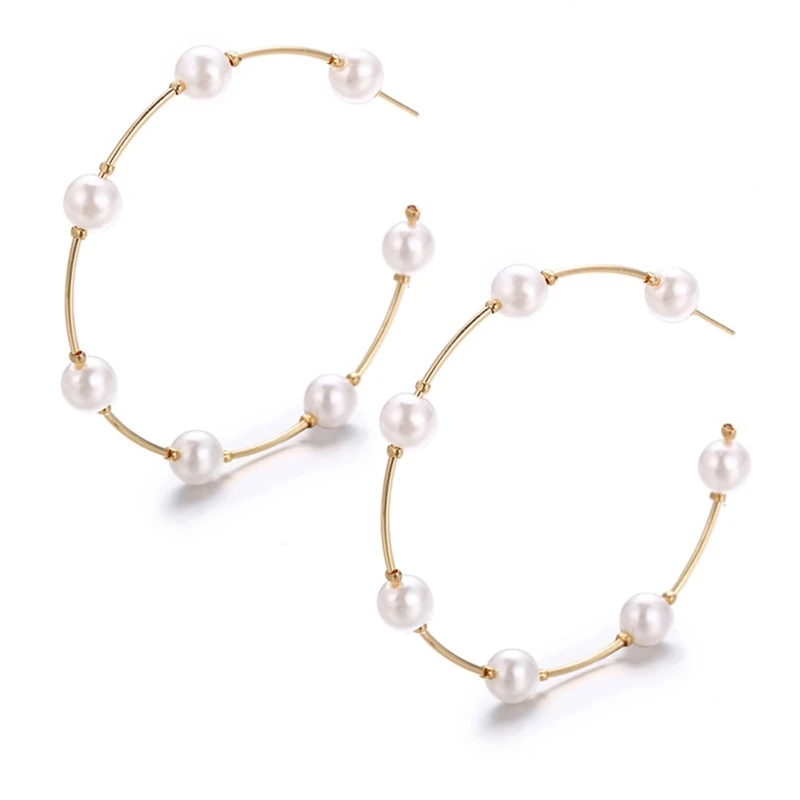 

Elegant Fashion Embellished With Pearl Circle Hoop Earrings For Women Banquet Party Jewelry Gift