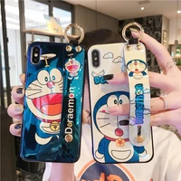 doraemon blu ray with wrist strap holder phone cases for iphone 13 12 11 pro max mini xr xs max 8 x 7 se 2020 back cover
