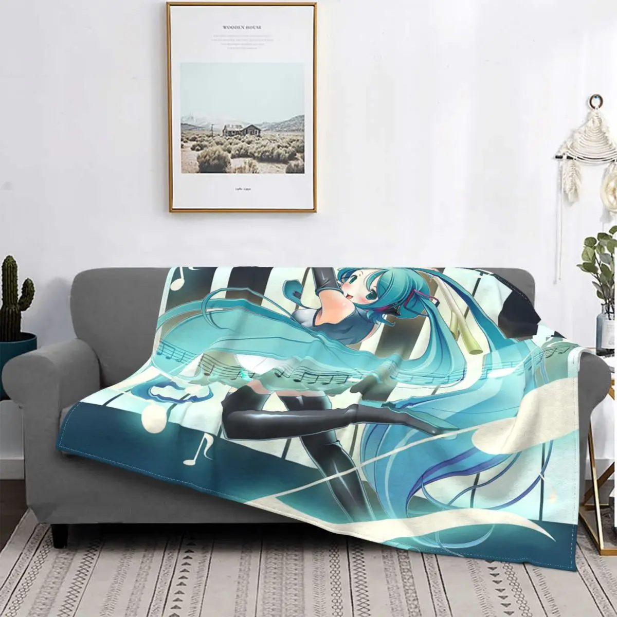 

Cute Miku Blankets Flannel Decoration Virtual Idol Anime Multifunction Warm Throw Blanket for Sofa Outdoor Bedspread