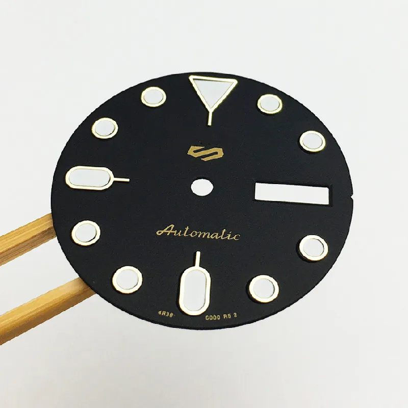 Watch accessories dial black gold nails C3 green luminous 28.5mm modified abalone watch MOD fit NH36 movement Date-day case