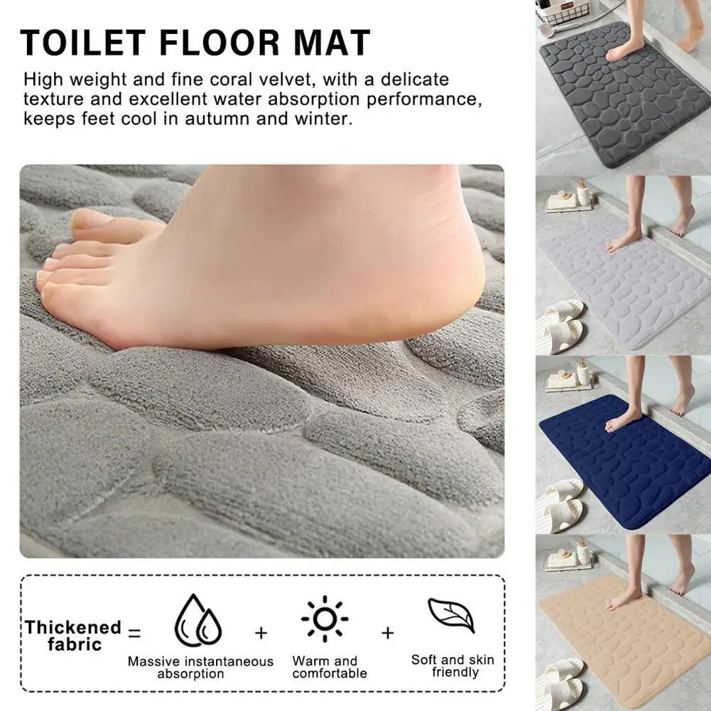 

40*60CM Foot Mat Coral Fleece Floor Mat Embossed Stone Bathroom Accessories Mat Household Anti-Slip Bathroom Memory Foam U2J4