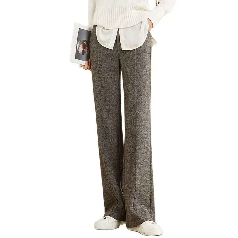 Women Wool Straight Leg Loose Trousers High Waist Thicken Warm Autumn Winter Long Woolen Pants Plus Size S To 5XL