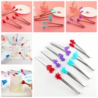 different color craft mini tongs heat resistant silicone non slip handle tool handglovesheart shape stainless steel utensil