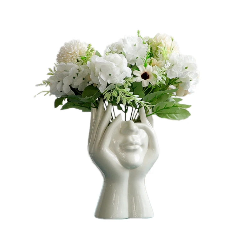 

Ceramic Human Face Flower Art Vase Creative Portrait Vase Human Head Statue Sculpture Crafts Home Ornament Decor