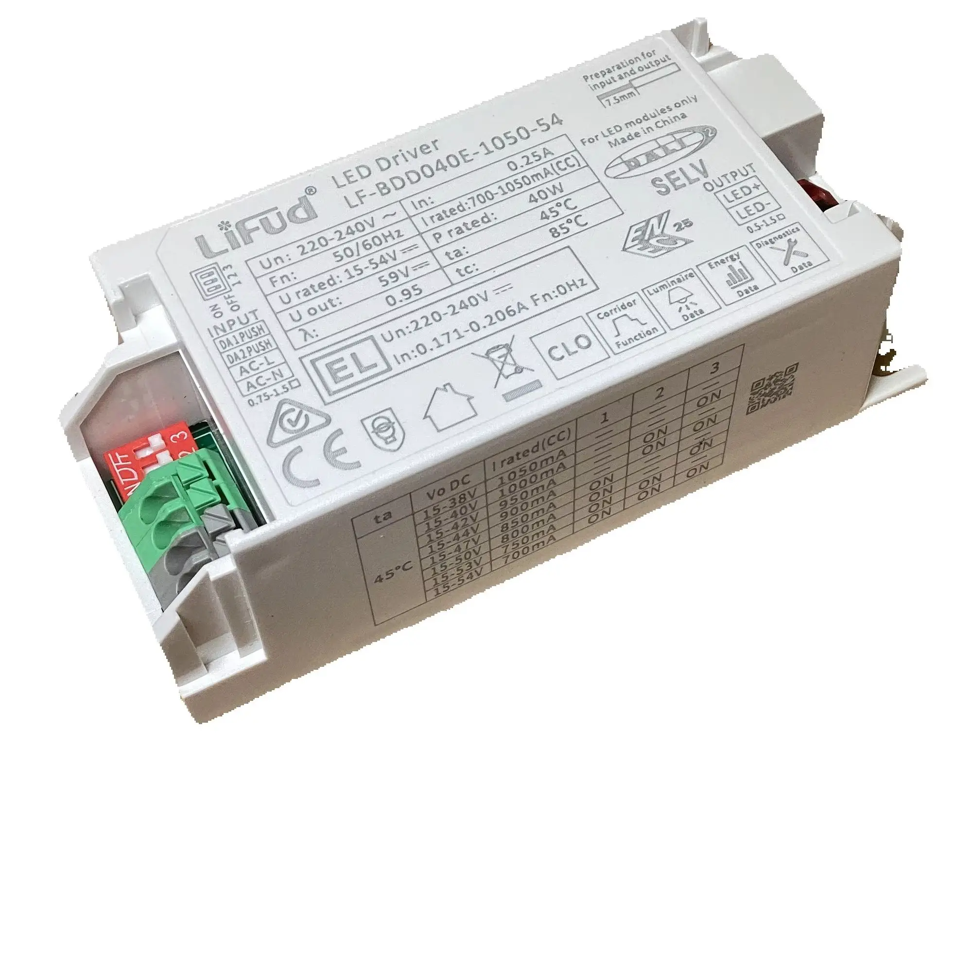 Фото Компактный светодиодный драйвер Lifud 40W max с DALI-диммированием, встроенный, CC PUSH Dimming 700mA 800mA 900mA LF-BDD040E-1050-54 EL CorridorDIM CLO №2
