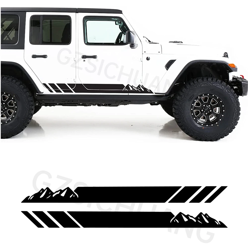 

For Jeep Wrangler JL JK TJ 2007-2018 2019 2020 2021 2022 2Pcs Door Side Mountains Stripes Graphics Vinyl Decals Car Stickers