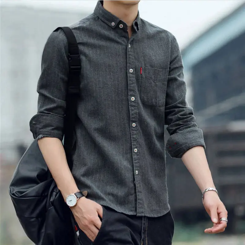 Striped Shirts Mens Casual Shirts Stand Collar Slim Shirts Long Sleeves Stripes Cardigan Men Lightweight Coat Elegant Streetwear
