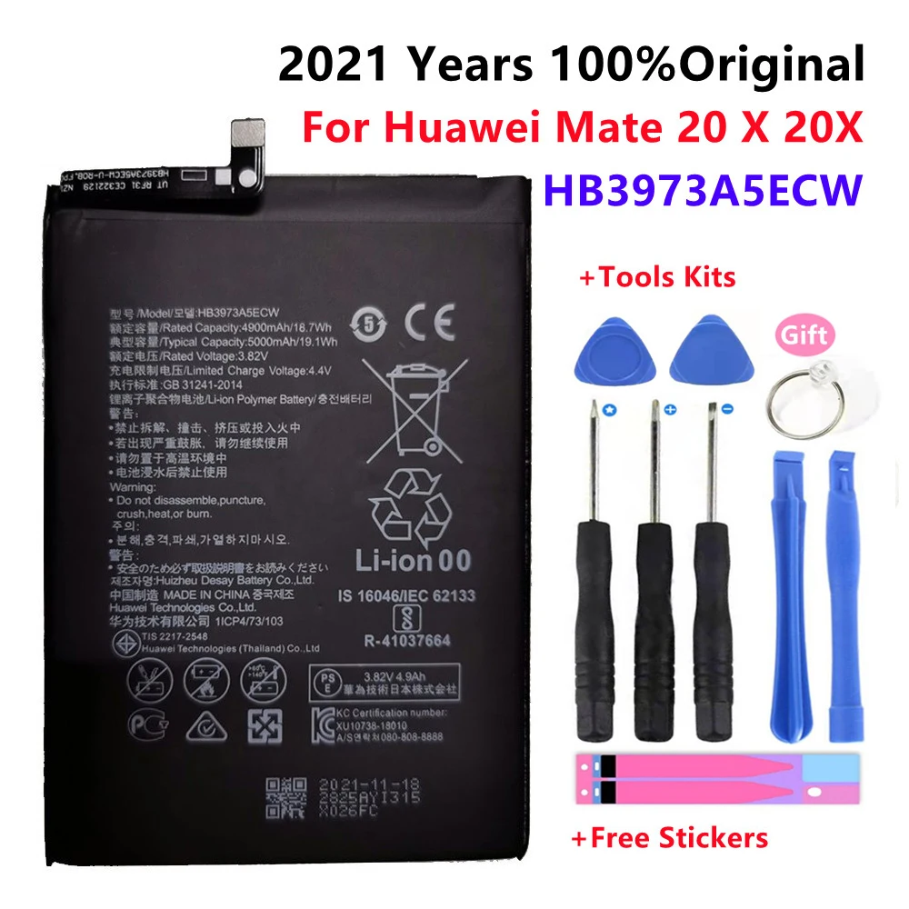 

100% Original Hua Wei Phone Battery HB3973A5ECW 5000mAh For Huawei Mate 20 X 20X Replacement Batteries Retail Package Free Tools