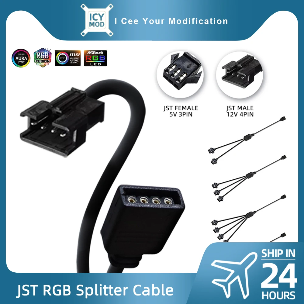 

JST Splitter Cable SM Line Fan Interface 30cm AURA Female/Male Connect Extension 5V3PIN 12V4PIN Fans Controller Custom 1-4 Ports