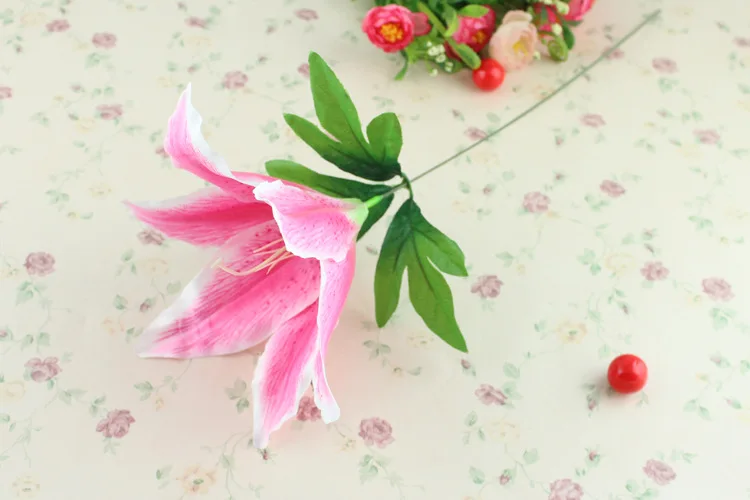 10pcs DIY Artifical Lily Silk Flower Head 18cm W Stamen Core Create Christmas Birthday Wedding Bouquet Gift f mother home decor