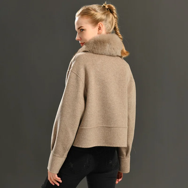 Новая осенне-зимняя короткая Двусторонняя шерстяная куртка со съемным