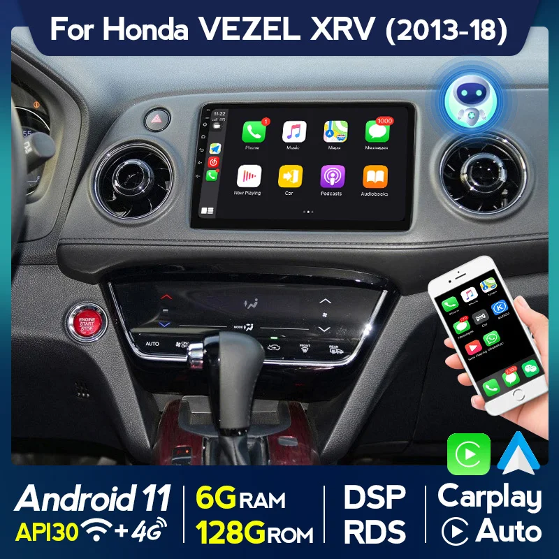 Автомагнитола Carplay на Android 11 для Honda Vezel XRV HRV 2013 2014 2015 2016 2017 2018 GPS навигация 2DIN DVD