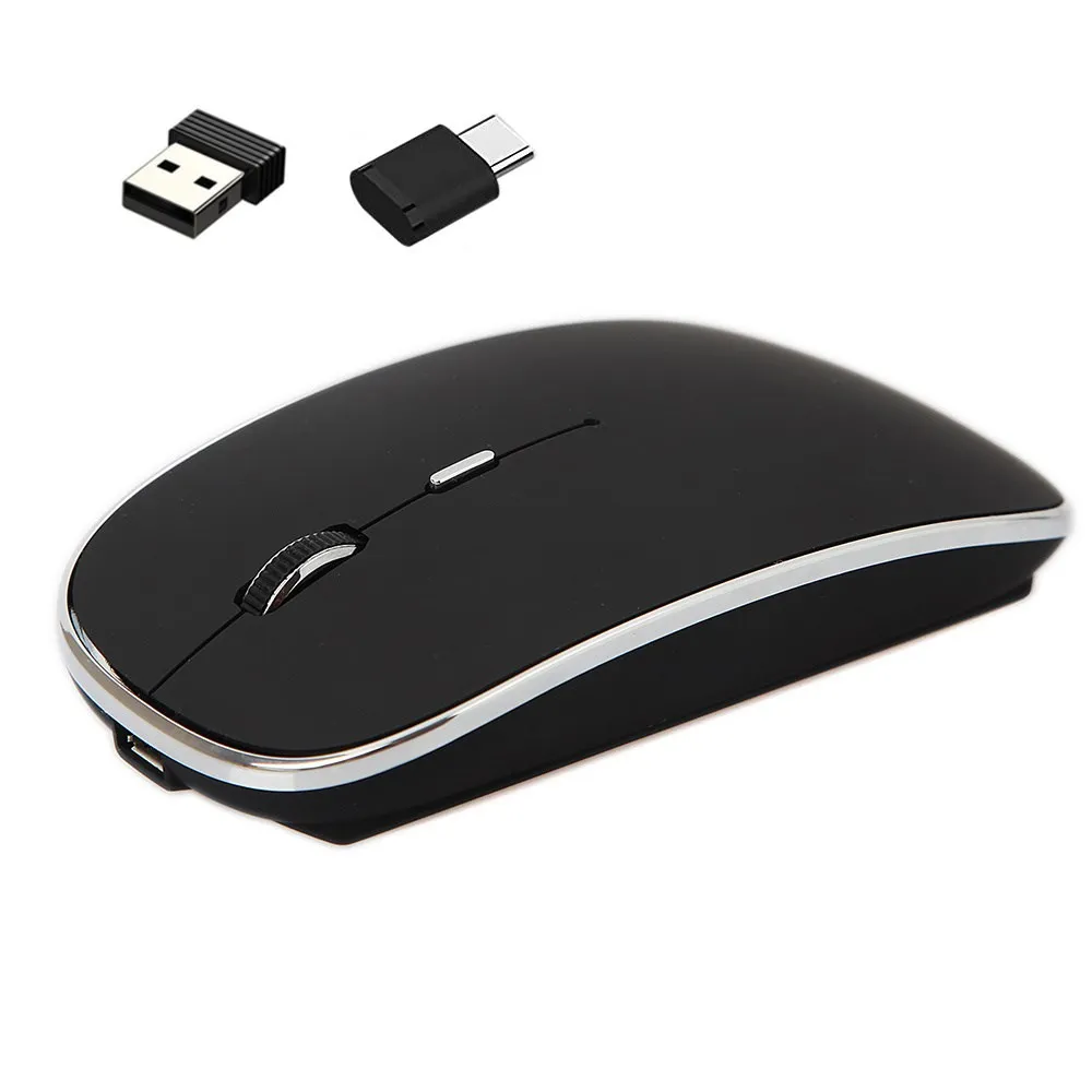 

Беспроводная мышь, портативная, заряжаемая, бесшумная, USB и Type-C, Двухрежимная мышь, 3 регулируемых DPI для ноутбука, Mac, Android, ПК