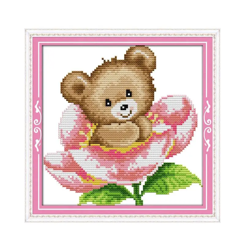 

Набор для вышивки крестиком «маленький медведь в цвете», мультяшный рисунок 18ct 14ct 11ct, Детская вышивка, рукоделие «сделай сам»