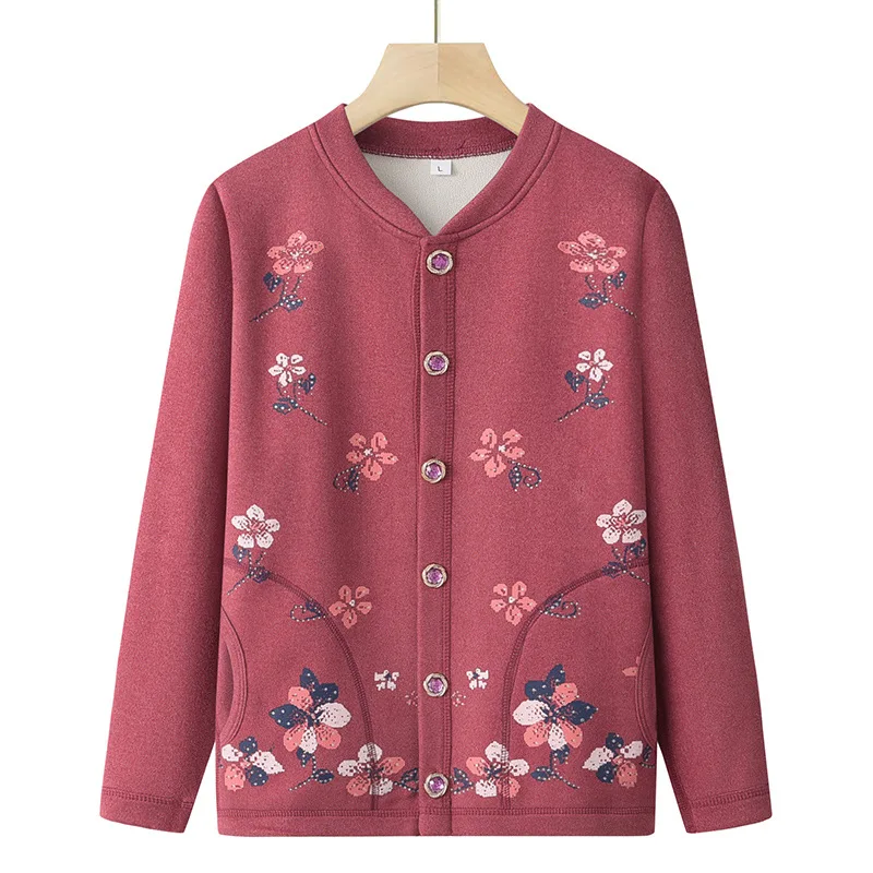 

Plus Velvet Warm Cardigan Sweater Women New Vintage Winter Mother Knitwears Coat Buttons Thicken Warm Grandma Knitting Jacket