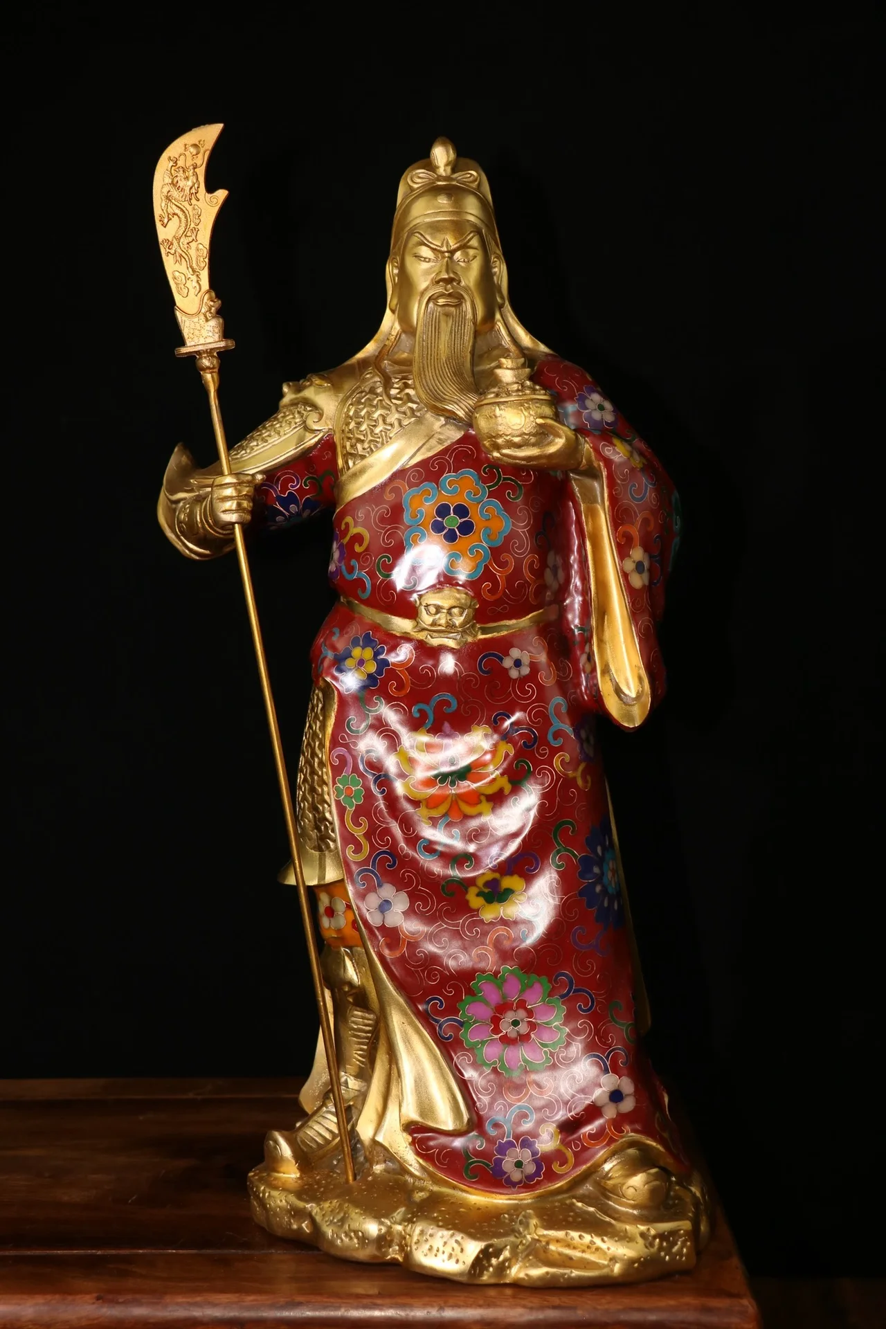 

Коллекция тибетских храмов, 19 дюймов, искусственная эмаль, Guan Yu Guan Yunchang, Бог богатства, дверь-Бог, подъемный нож, поклонение, зал