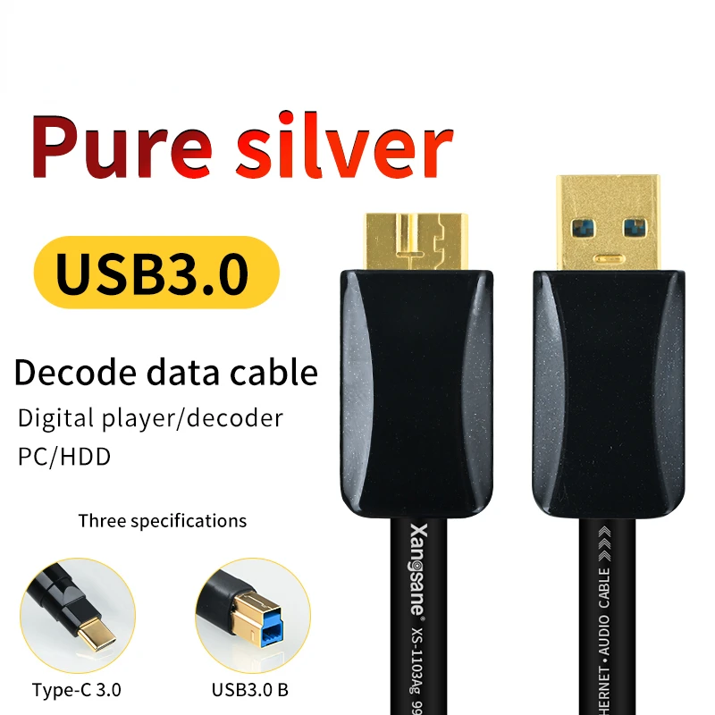 

Sterling Silver USB3.0 Cable High Speed Type-C to Micro B3.0 Hard Disk Decoder Audio Line