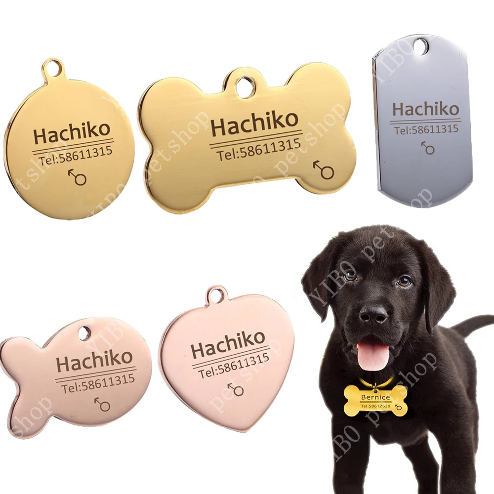 

Personalized Dog Tag Stainless Steel Name Engraved ID Tags For Dog Collar Anti-Lost Pet Nameplate Pendant For Pitbull Labrador