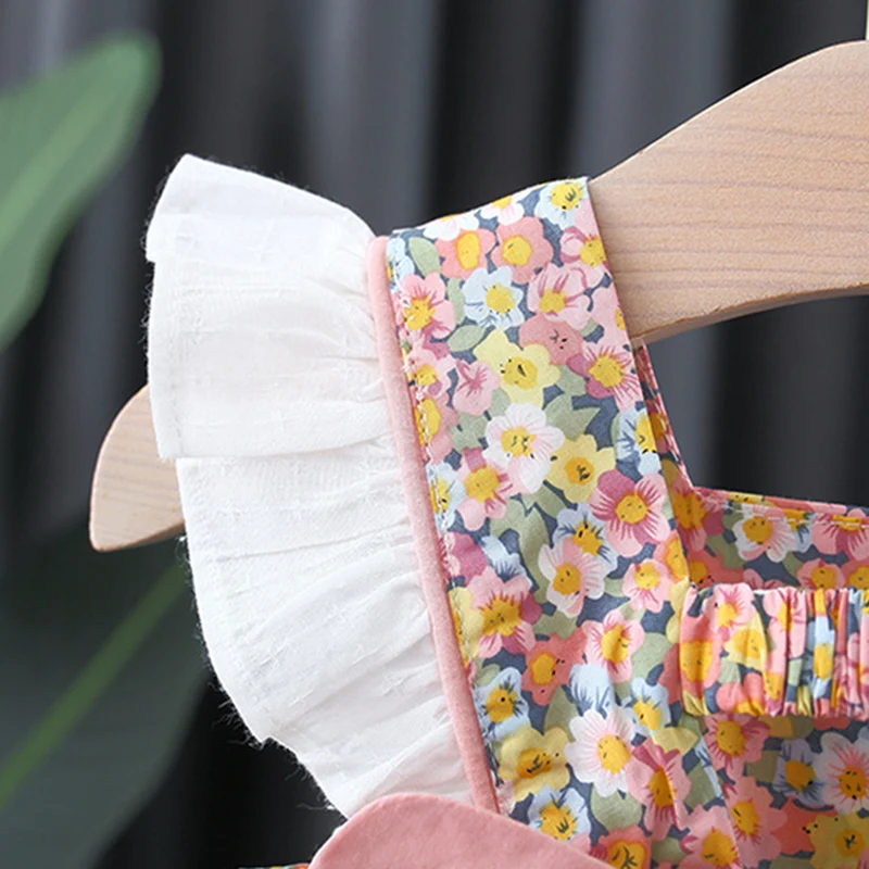 Summer Hot Selling New Good Quality Factory Price Baby Girl Pink Korean Floral Print Sweet Sleeveless Princess Dress | Детская одежда и