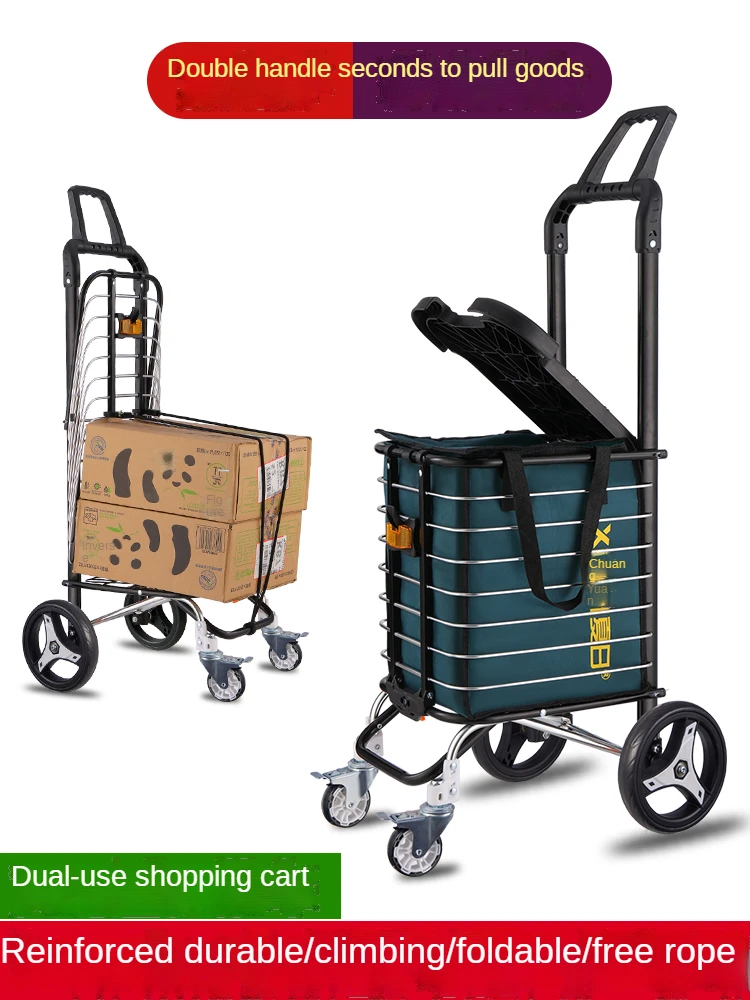 

Shopping Cart with Lid ortable Grocery Trolly Stair Climbing Cart with Tri-Wheels and Foldable Frame for Grocery/Shopping/Elder