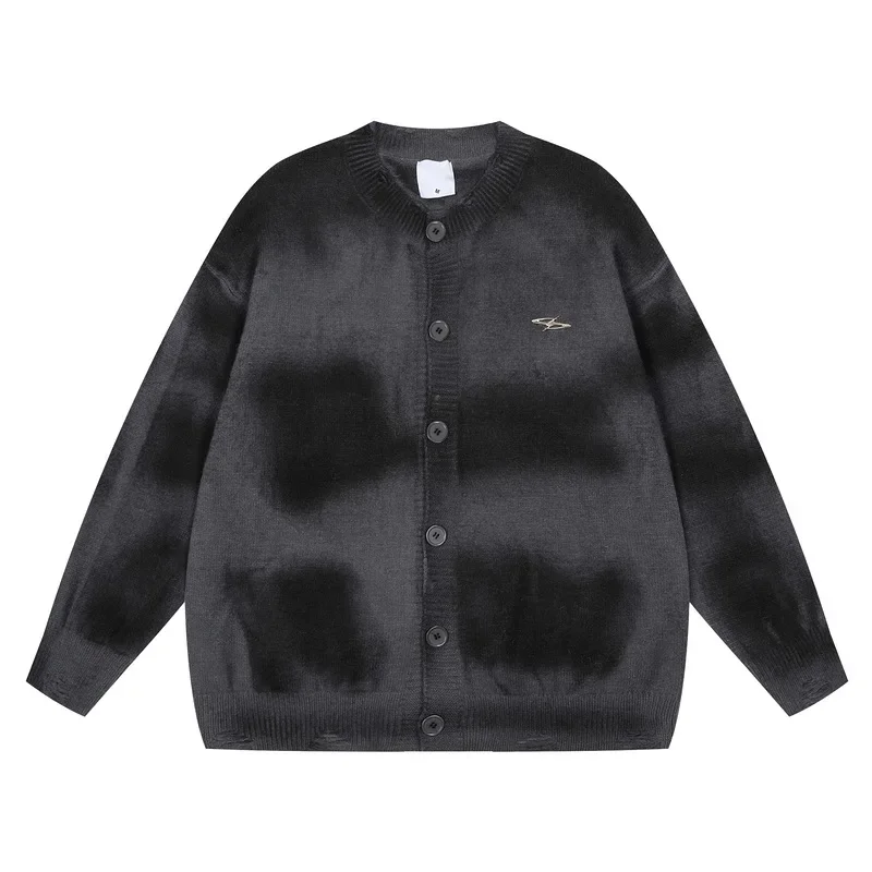 Винтажный модный брендовый мужской вязаный свитер оверсайз с принтом потертый