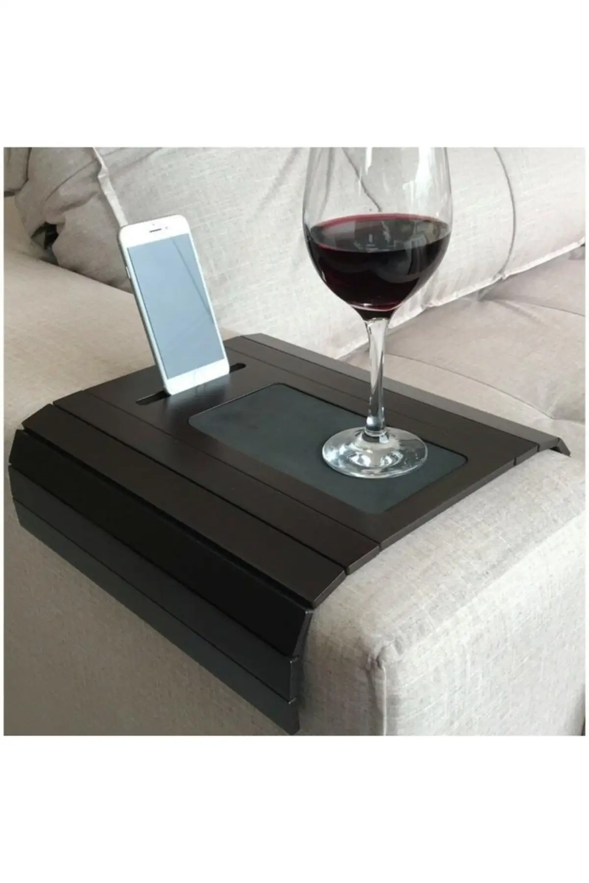 

Fauteuil en cuir avec support pour téléphone Table d'appointment en bois 50x27 cm Set de table Cuir Canapé Siège Accoudoir Pliant
