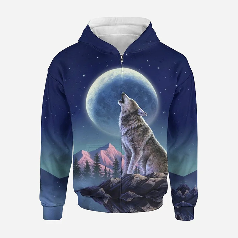 

Wolf Graphic Zip Up Hoodie Men Clothing 3D Lunar Eclipse Printed New in Hoodies Women Harajuku Fashion y2k Pullover Hooded Hoody
