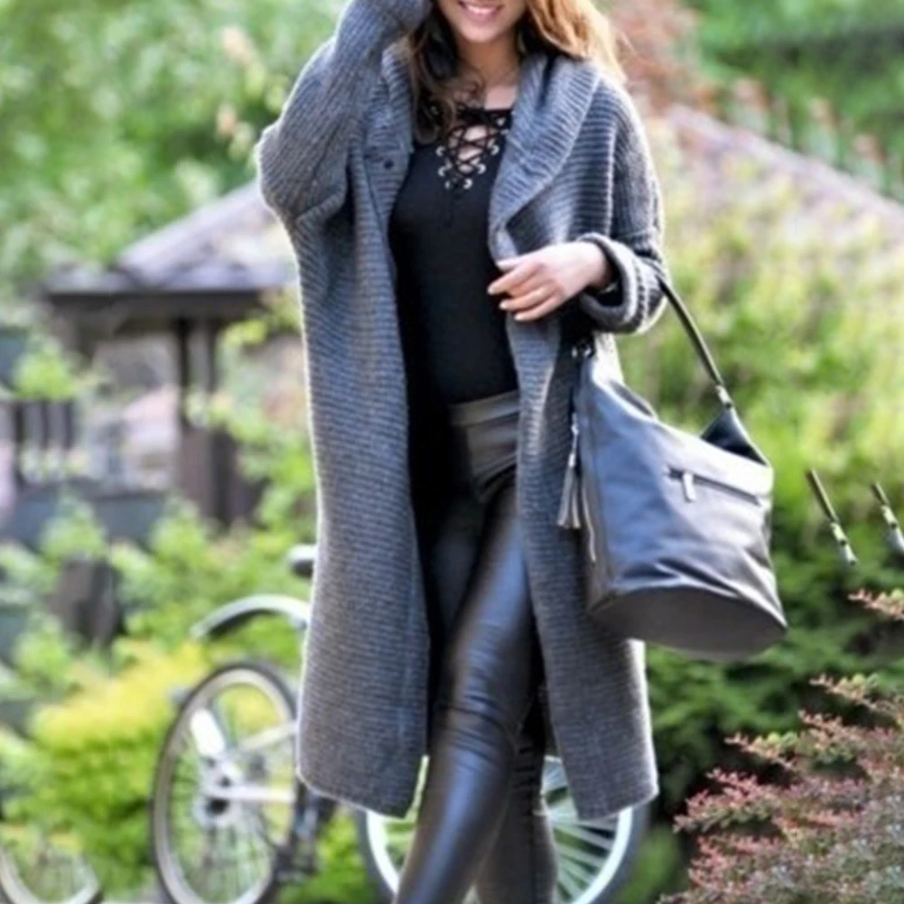 

Women Autumn Winter Long Sleeve Knitted Hoodie Cardigan Loose Sweater Coat Fashion Clothes Solid Casual Button Long Cardigans