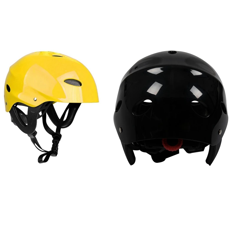 

2 Pcs Safety Protector Helmet 11 Breathing Holes For Water Sports Kayak Canoe Surf Paddleboard, Black & Yellow