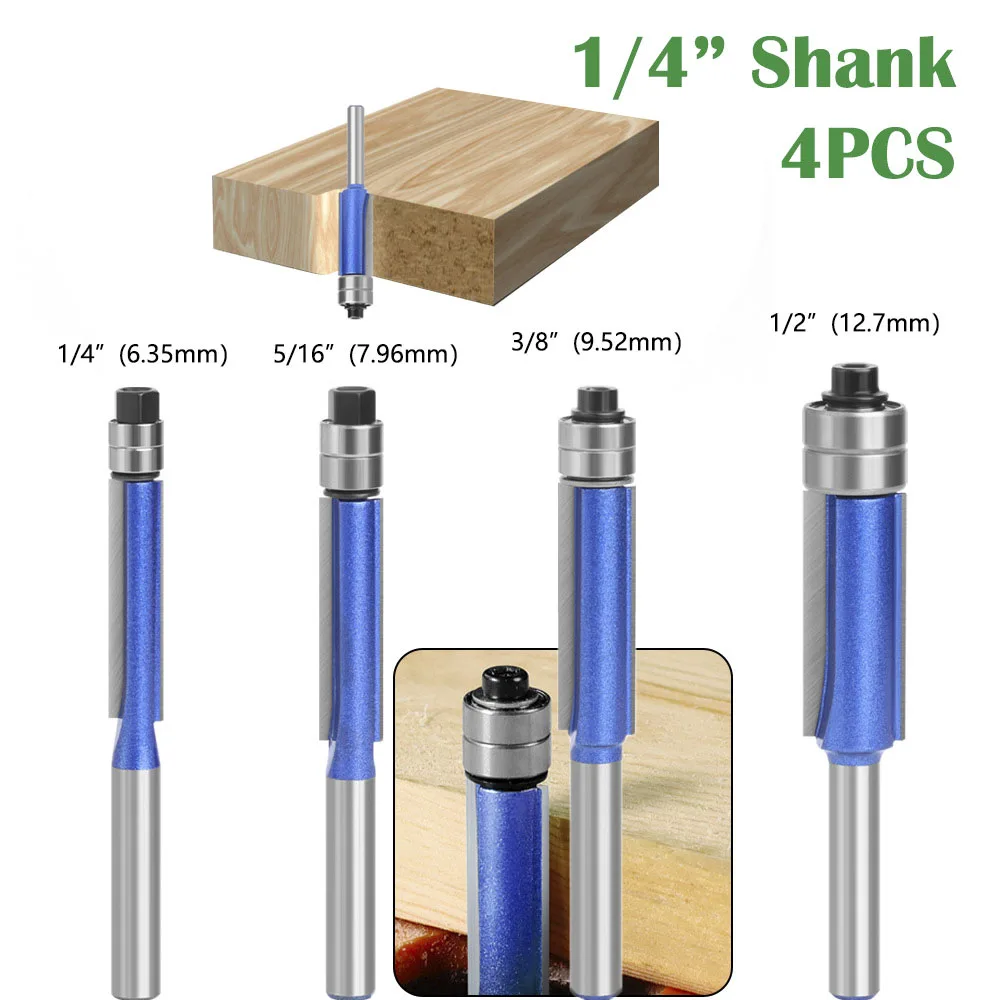 

6MM 6.35MM Shank Double Bearing carpentry tools Face Mill Flush Trim Bit Router Bit Wood Milling Cutter For Wood Bit