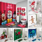Рождественский домашний декор, набор водонепроницаемых занавесок для душа с крышками для туалета, коврик для ванной, нескользящий коврик, полиэстер, Санта-Клаус