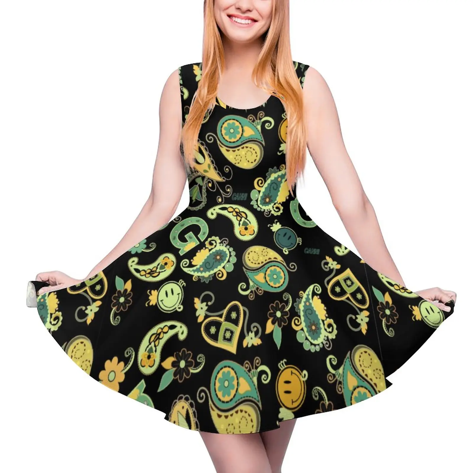 

Женское платье с высокой талией, летнее платье большого размера с винтажным принтом в стиле бохо, Пляжное Платье для скейтбординга