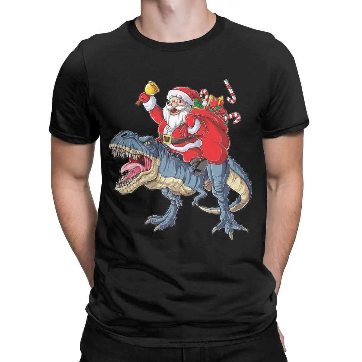 Santa Dinosaur T Rex Xma T-Shirts for Men Christmas Boys Kids Creative 100% Cotton Tee Shirt Crewneck Short Sleeve T Shirts