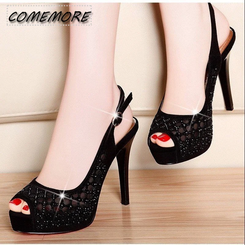 

Summer New Fashion Sexy Thin High Heels Red-sole Shoe Peep-toe Platform Hollow Out Buckle Strap Women's Party Gladiator Sandals