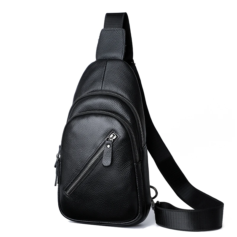 

Fashion Men's Bag Leather Sling Zipper Pack Chest Shoulder Crossbody Bag Biker Satchel Men Briefcases 2023 Hot Sales Sports Bag