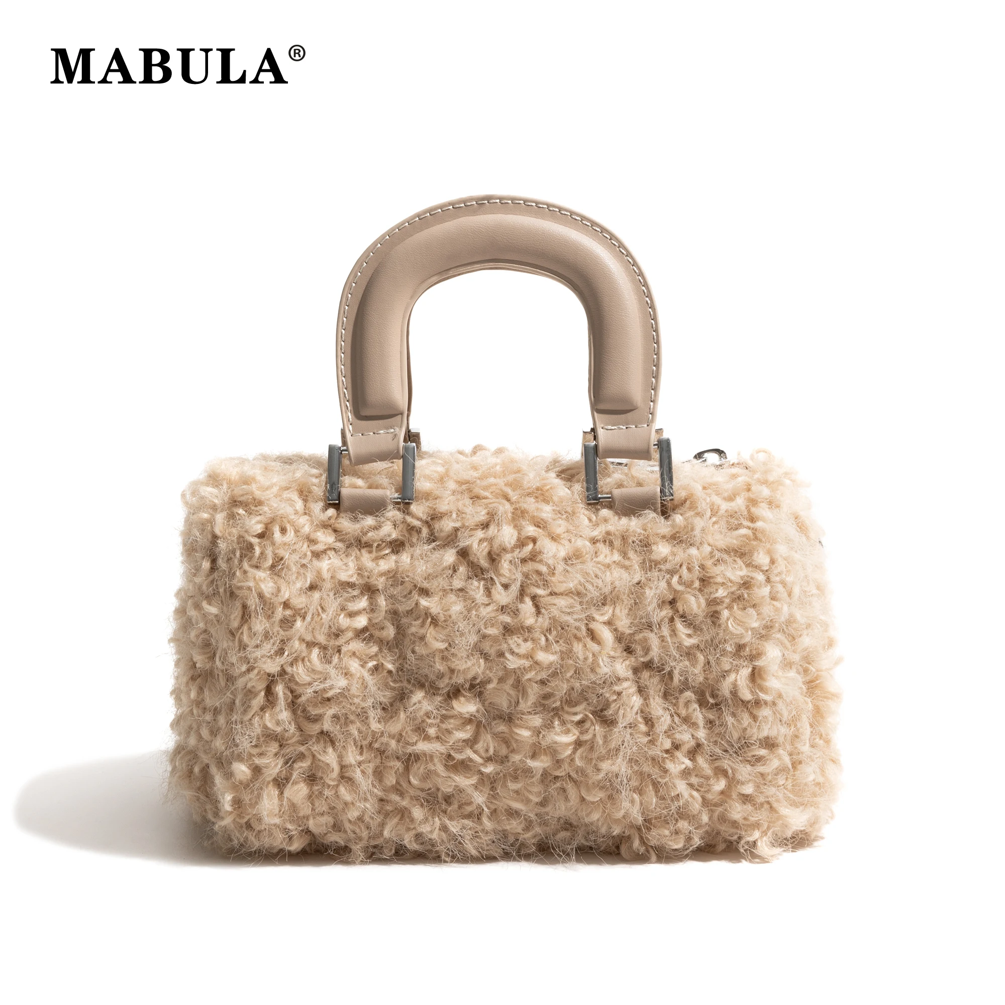 MABULA зимняя плюшевая маленькая сумка для боулинга из мягкой ткани ягненка со