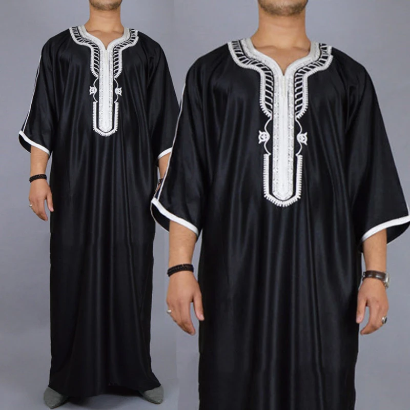 

Jubba Thobe Muslim Abaya Dubai Islamic Clothing Summer Robe Half Sleeve Black Kaftan Ramadan Qamis Man Fashion Shirt 2022 New