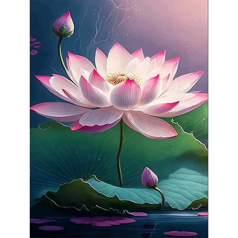 

Flower Diamond Painting Kits Mystic Blue Lotus Full Square Drill Embroidery 5D DIY Diamond Mosaic Cross Stitch Home Decoration
