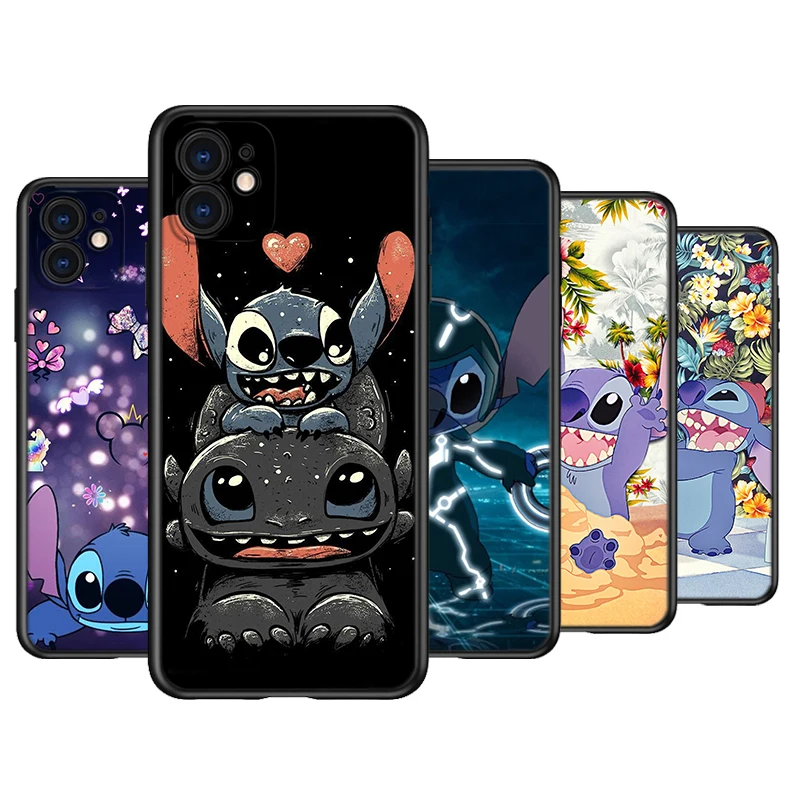 

Lilo And Stitch Phone Case For Apple iPhone 14 13 12 11 Pro Max Mini XS Max X XR 7 8 Plus 5S Silicone Black Shell