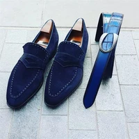 fashion loafers men shoes classic business casual wedding party daily square head mask sewing faux suede solid color dress shoes