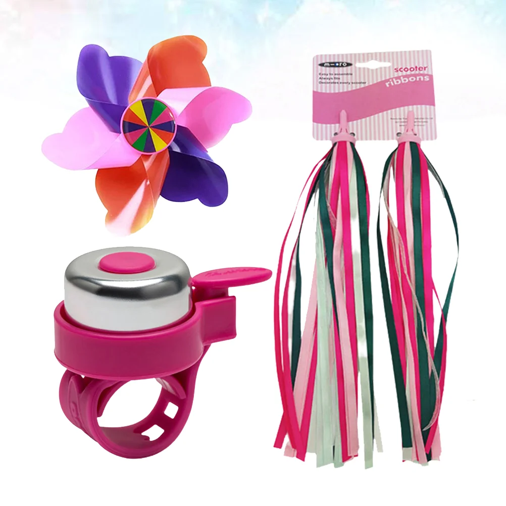 3PCS Children Bike Grips Tassels Bell Set Scooter Ribbons Ha