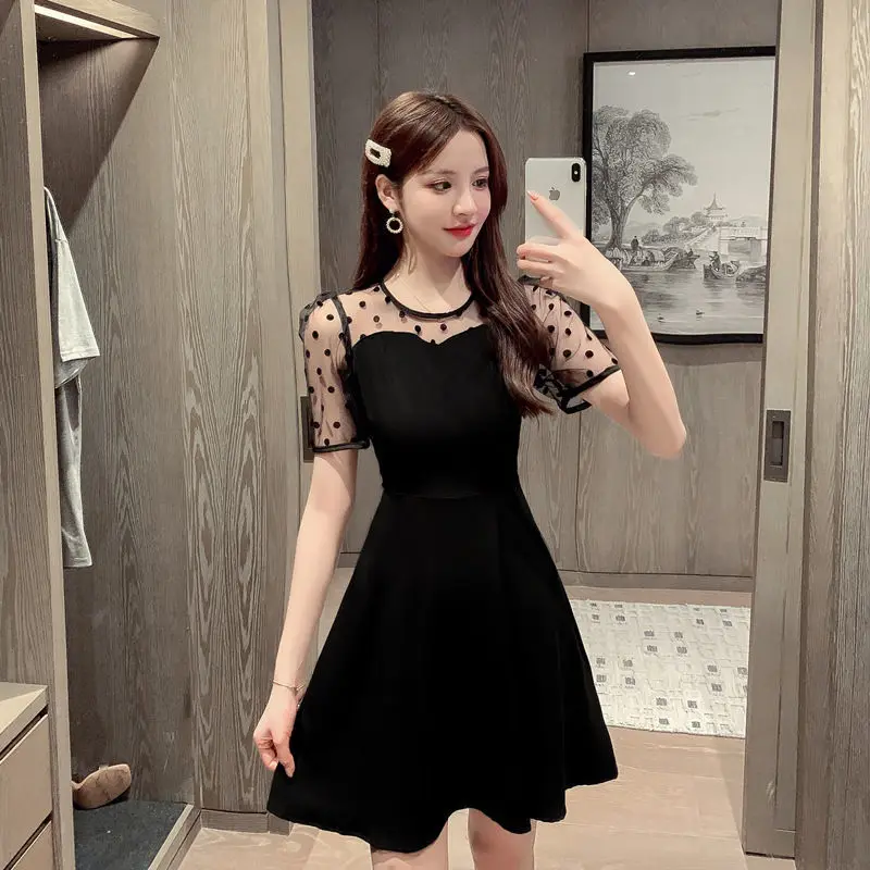 

Sching Fake Two-Piece Hepburn Lightly Mature Dress Women's Summer New French Minority Waist-Tight Show Thin Blk Dress