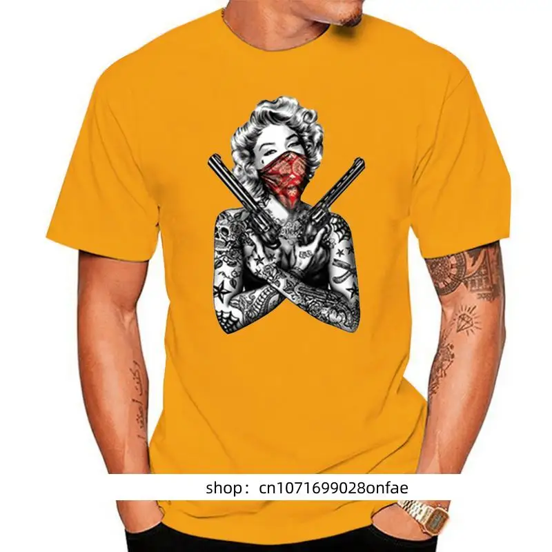 

Kaus Marilyn Monroe Guns, бандана, Череп, татуировка, Вторая вторая аментарная Футболка (4)