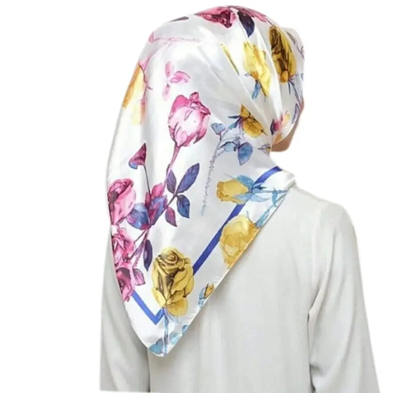 22 Color Malaysia Muslim Hijab Women Imitation Silk Colored Geometric Floral Squ