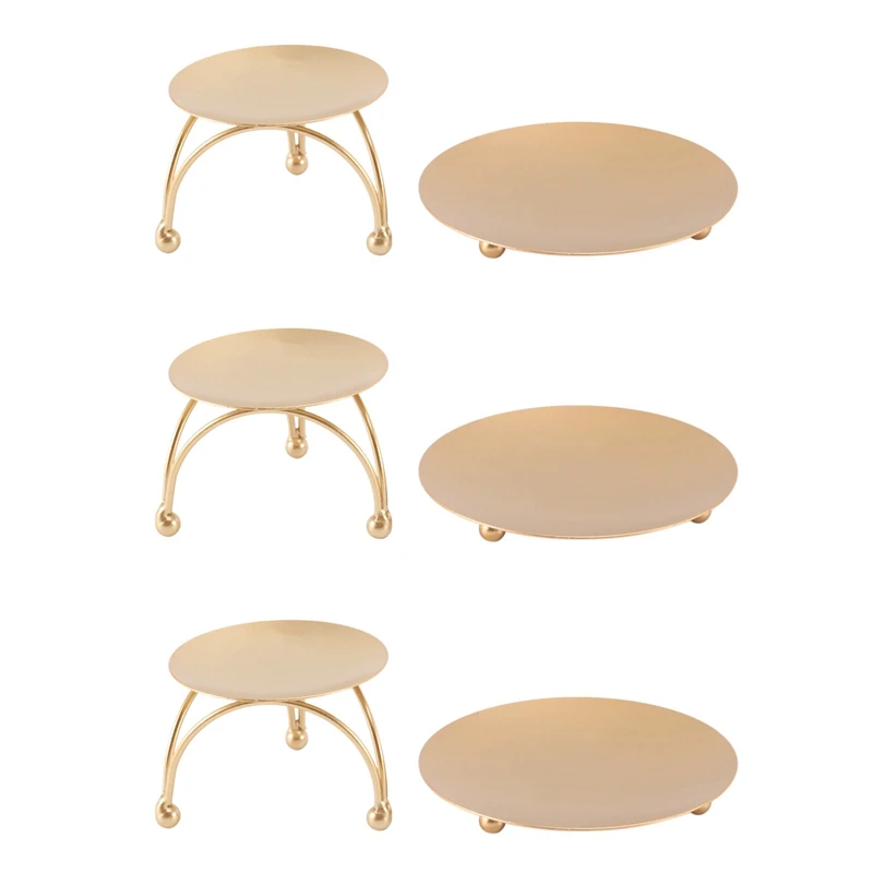 

Candle Holder,Set Of 6 Iron Pillar Candle Holder Decorative Gold Iron Plate Candle Holder For Wedding Party Festival